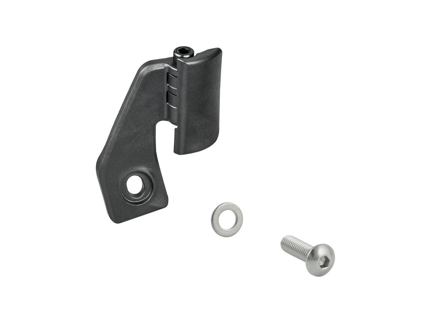 Trek Carbon Road Bike Adjustable Chainkeeper in black for chain stability, close-up of component on road bike drivetrain