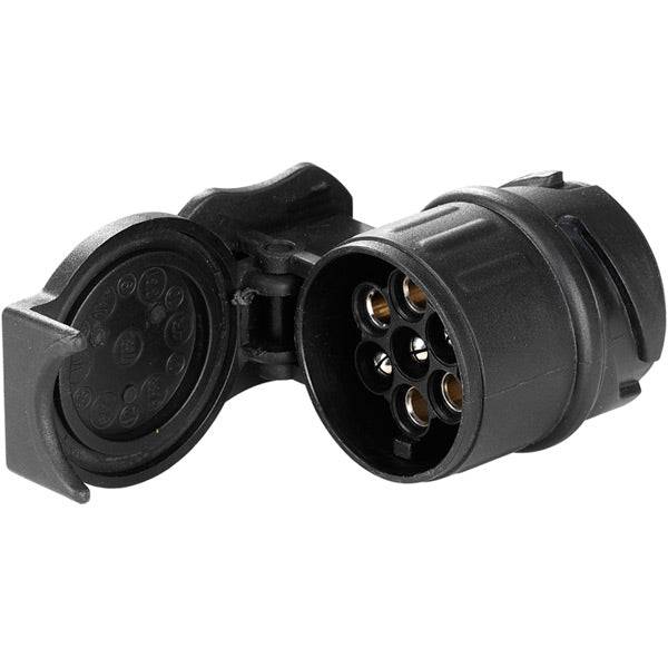 Thule 9907 13-Pin to 7-Pin towing adaptor for trailer compatibility, showcasing the compact electrical connector accessory.