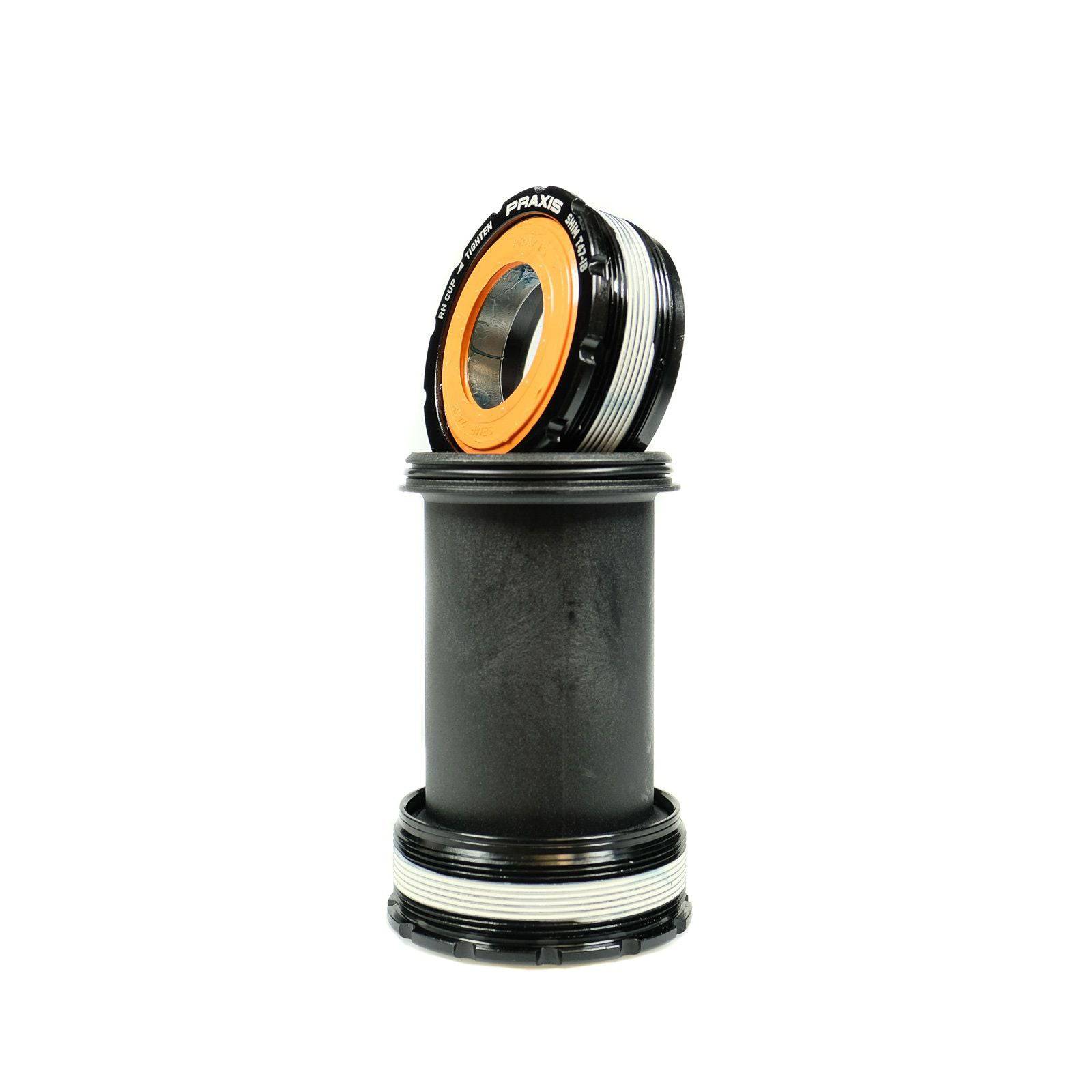 Praxis Works Shimano T47 internal bearing road bottom bracket with 24mm spindle and 85.5mm axle length.