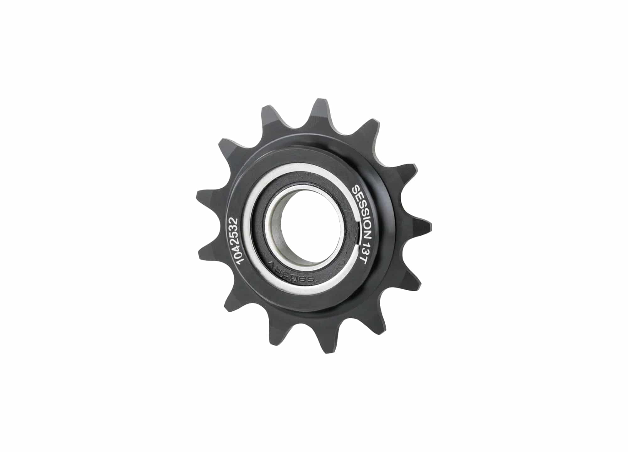 Trek 2022 Session 29 black idler pulley for suspension and chain control, close-up view of component with mounting details.