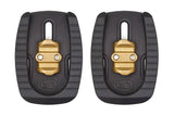 Black Crankbrothers Quattro cleat for 3-bolt road shoes, compatible with Eggbeater and Candy pedals, shown attached to cycling shoe.