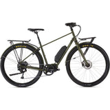 Genesis Smithfield e-Hybrid bike with Shimano STEPS E6100 motor and long-range battery, shown with sleek frame and integrated components.