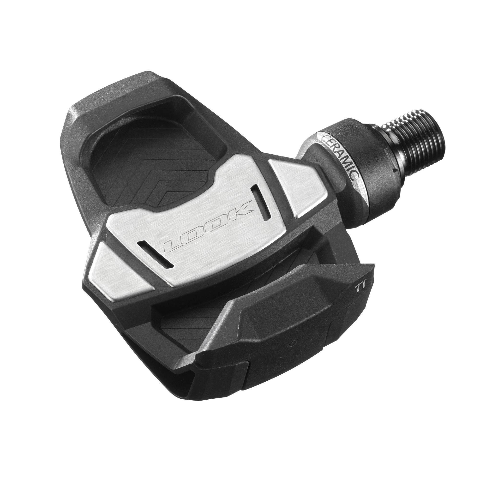 LOOK Keo Blade Carbon Ceramic Ti road pedals in black with 16Nm torque and 53mm spindle for high-performance cycling.