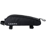 Lezyne Aero Energy Caddy black bike bag attached to top tube, water-resistant aerodynamic accessory for cycling storage
