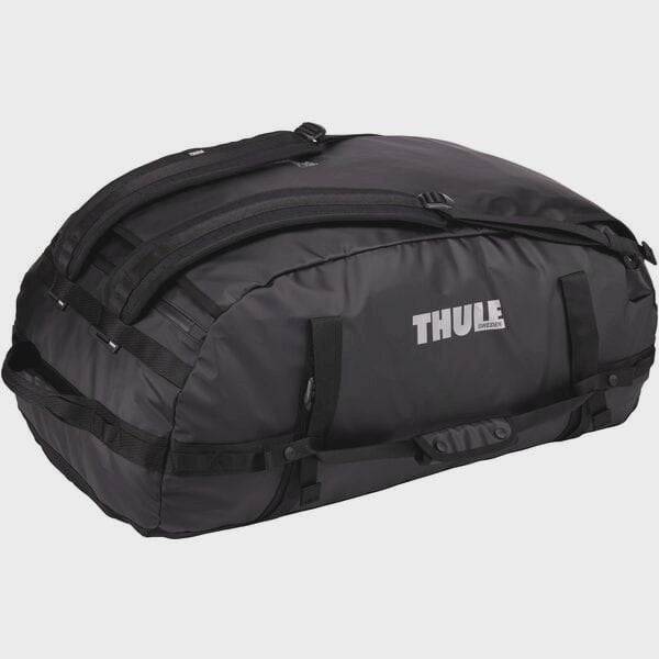 Thule Chasm Duffel Bag with convertible backpack straps, durable wheels, and rugged design for versatile travel and accessories.