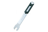 Topeak 15mm pedal wrench in black and silver, used for easy removal and installation of bike pedals in workshop setting