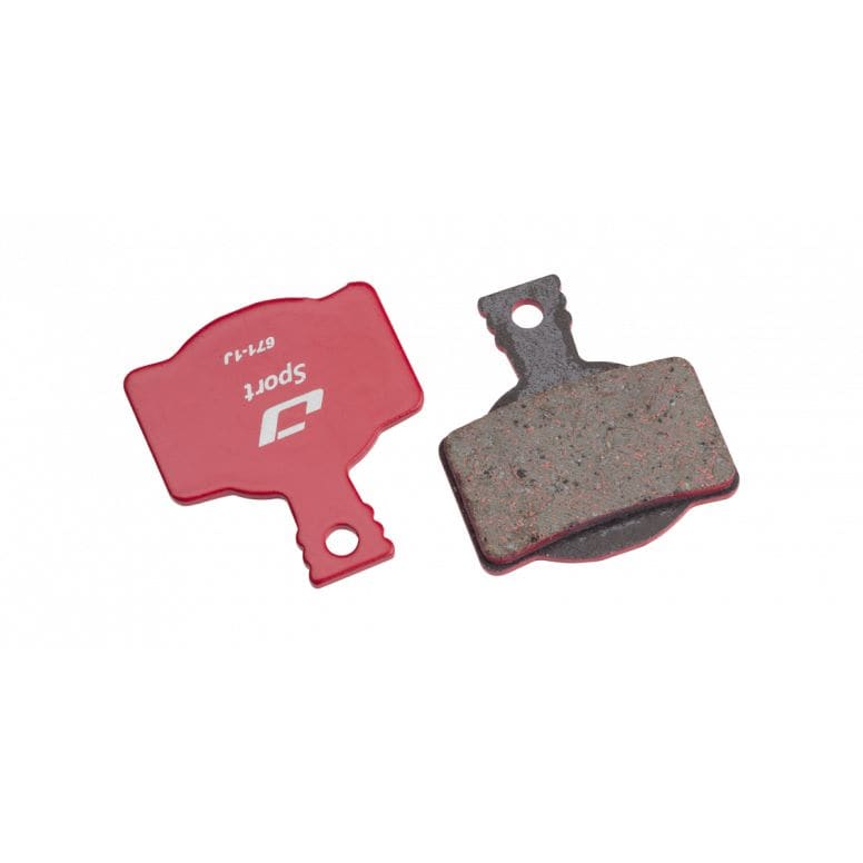 Jagwire Sport semi-metallic disc brake pads for Magura MT8 bike series, showing the brake pad components in detail.