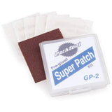 Park Tool GP-2 Super Patch Kit for bicycle tires, includes self-adhesive patches and sandpaper for repair.