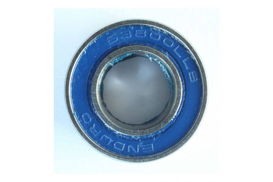 Enduro Bearings 63800 LLB ABEC 3 sealed bike bearing, 10x19x7mm, for hubs and bottom brackets, with black seals and metal casing.
