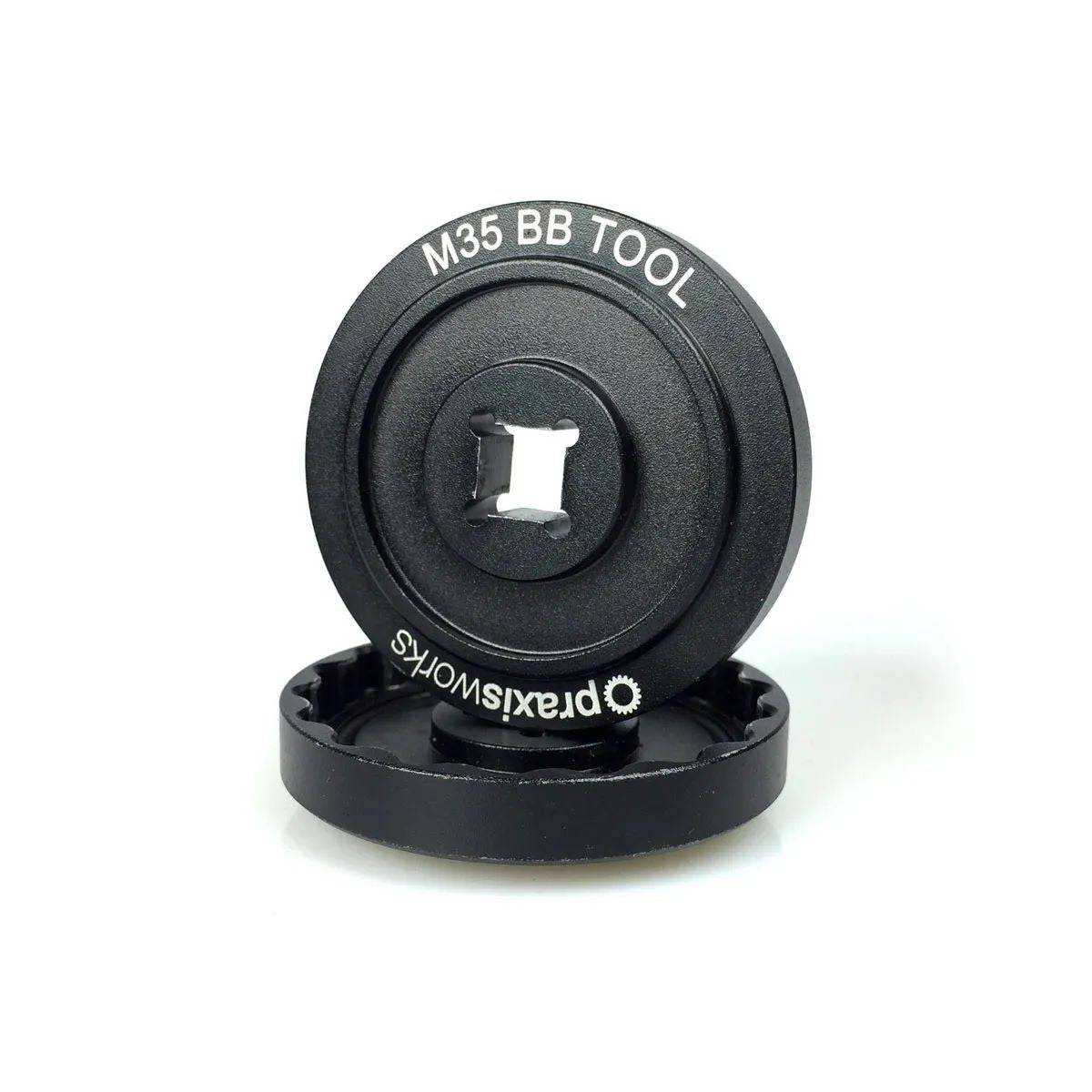 Praxis Works M35 Bottom Bracket Tool 2-pack with 3/8" socket for Fuji bikes, workshop tool set in use or display.