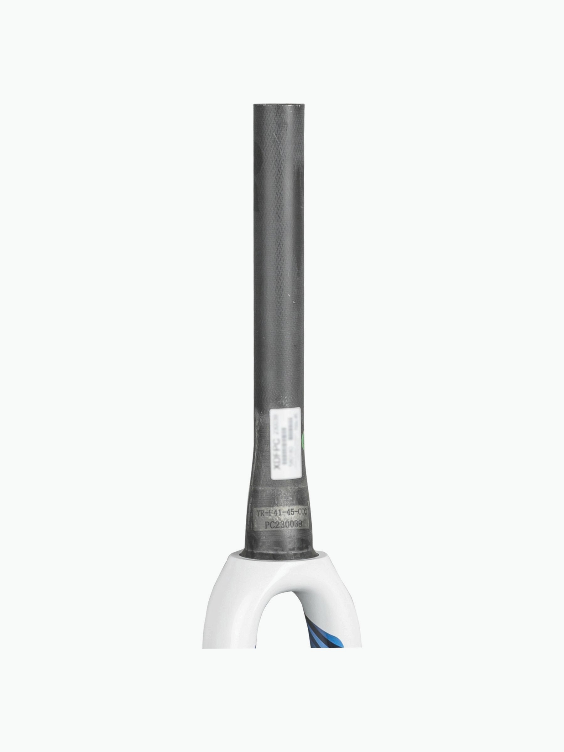 Trek Emonda SL 6 women's road bike fork with 700c disc wheels, white and blue color, rigid fork, 45mm offset, 255mm length