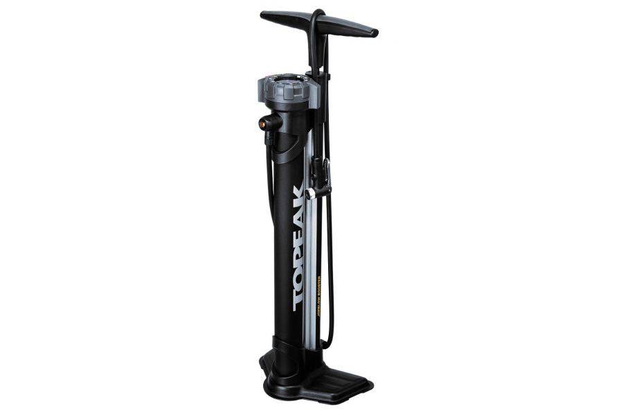 Topeak JoeBlow Booster black tubeless tire inflator pump with pressure gauge for bicycle accessories.