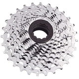 MicroSHIFT H-Series 11-speed road bike cassette with 11-34T steel chrome-plated gears, shown on a bike component.