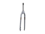 Trek 2023 Verve Steel 700C road bike disc brake forks, black and silver, mounted on a cycling bike for performance riding.