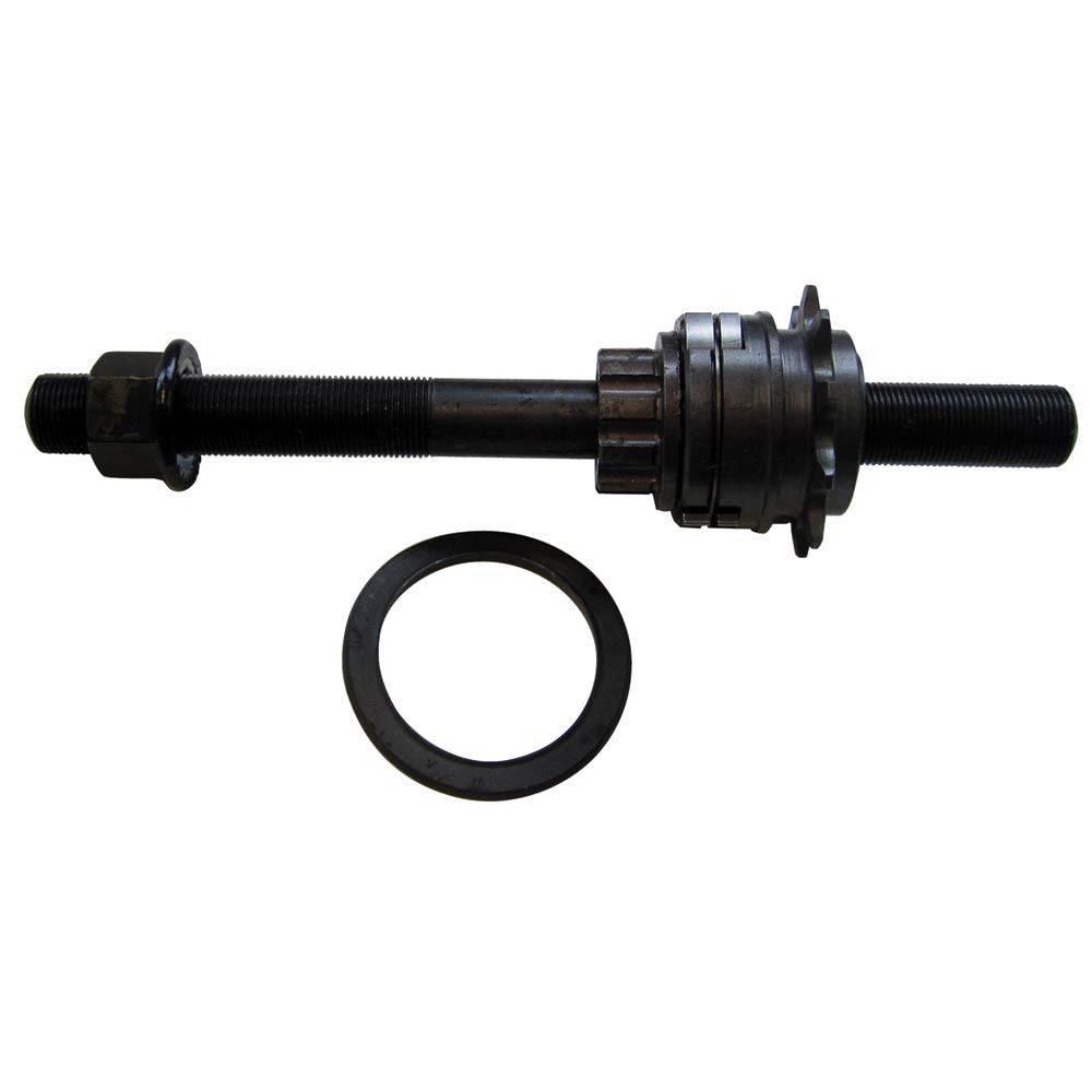 Gusset Components Black Dog cassette axle kit for rear hub, bike component spares with black finish and detailed hardware.