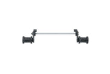 Topeak Journey Trailer QR Hitch quick-release connector in black and silver, designed for bike trailer workshop setup.