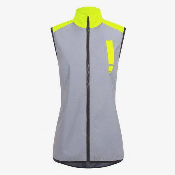 HUMP Women's ultra reflective waterproof cycling vest with wind-resistant fabric, designed for visibility and protection during rides.