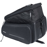 Black Basil Move Trunkbag MIK expandable bike bag with adapter plate, showing its sleek design and adjustable features.