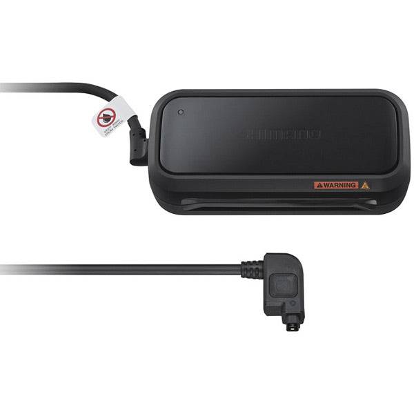 Shimano STEPS EC-E6002 e-bike battery charger shown with power cord, compatible with Shimano e-bike batteries.