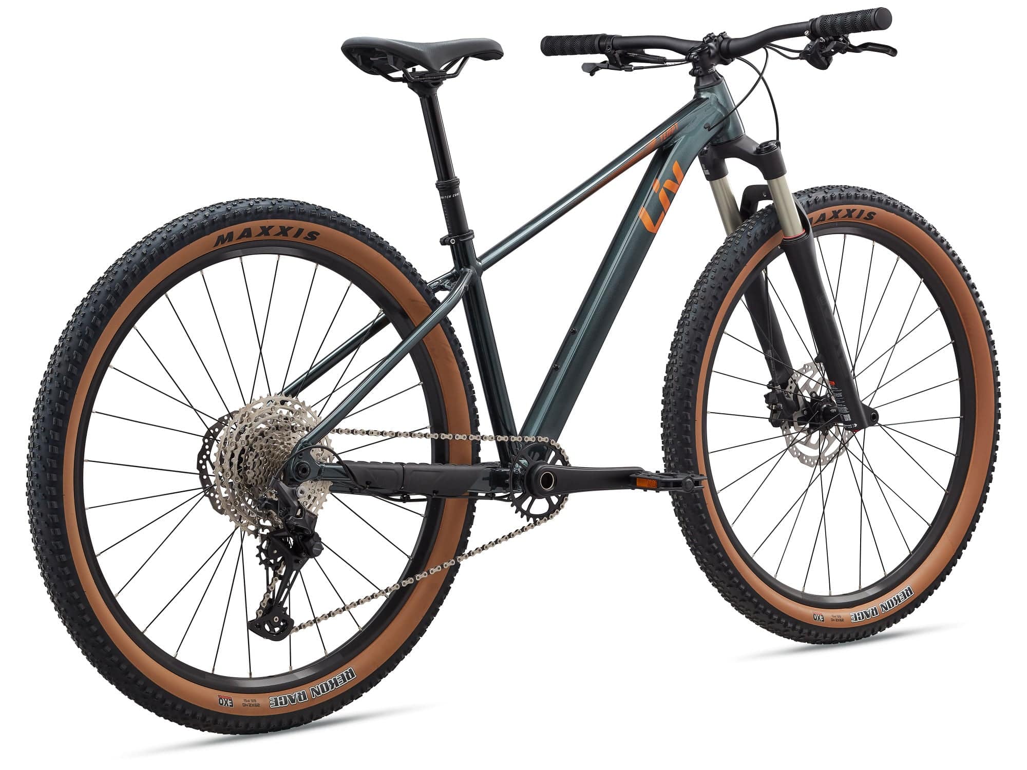 Liv Tempt 29 0 mountain bike with Shimano Deore M6100 drivetrain and 29-inch wheels, showing the bike frame and suspension.