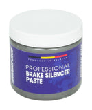 Morgan Blue Brake Silencer Paste 200cc for disc brake vibration and squeak reduction, shown in a workshop setting.