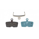 Jagwire Sport Organic disc brake pads for SRAM Code Blue sport brake systems, showcasing the brake pad components.