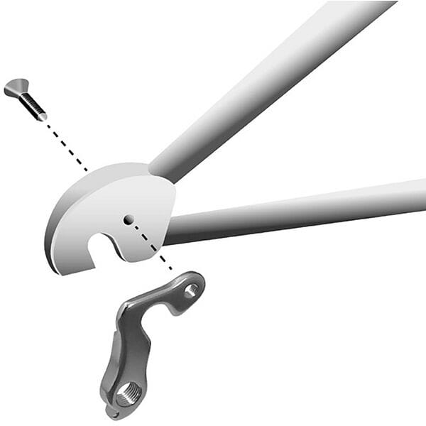 Durable M Part gear hanger for bike frames, compatible with various brands, serving as a protective bike component.