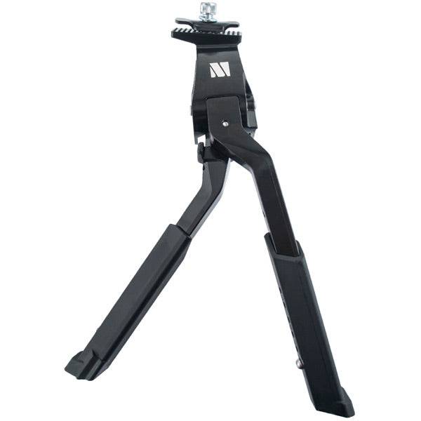 M Part Primo twin-leg kickstand for e-bikes with adjustable support for 24-29 inch wheels, black metal bike accessory.