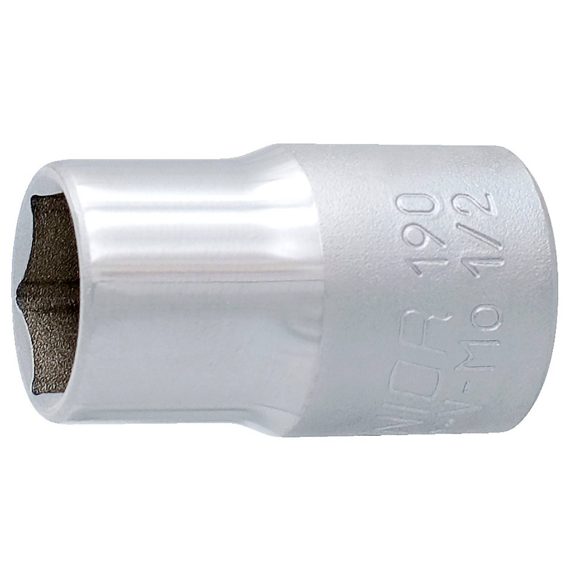 UNIOR 1/2-inch socket tool made of durable chrome vanadium steel for workshop use, ISO certified, with a shiny finish.