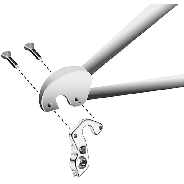 M Part gear hanger for Cannondale bikes, durable replacement component, shown attached to bike frame in the image.