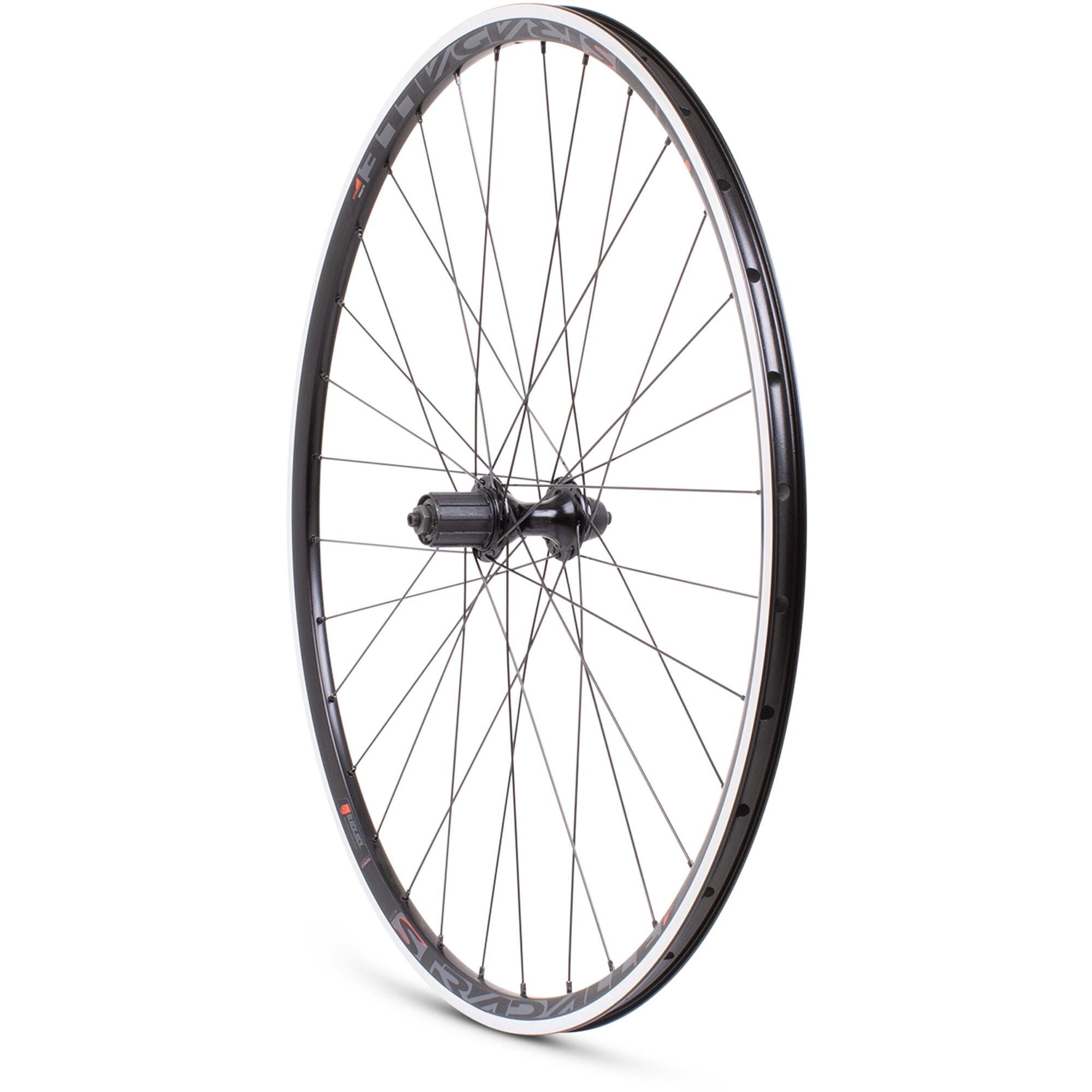 Black M Part Wheels 700c road rear quick release cassette wheel with 8/9/10 speed components on a bicycle.