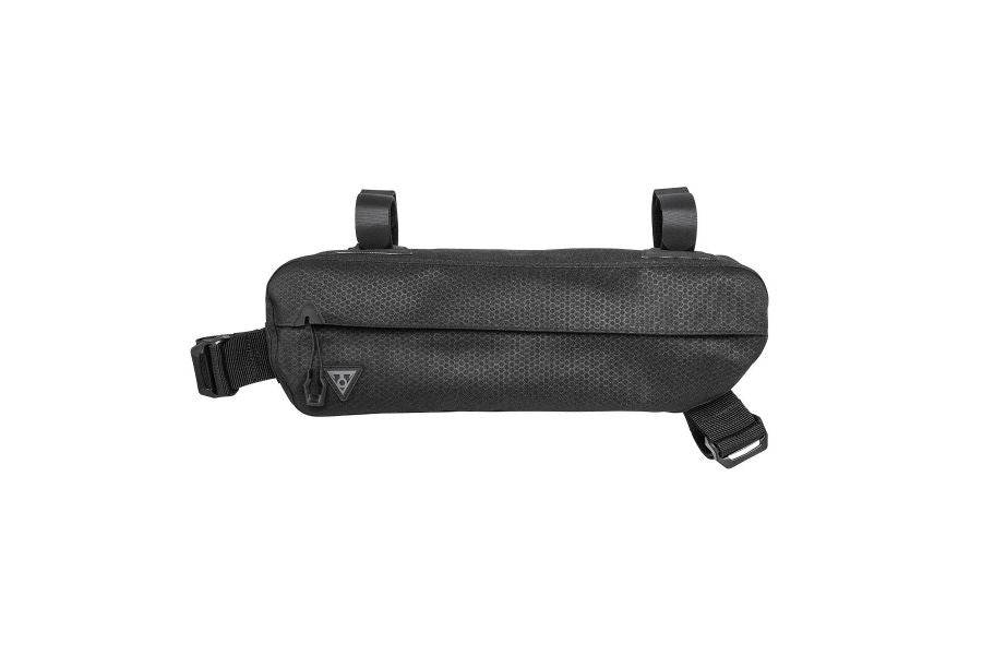 Topeak Midloader bike pannier bag mounted on a bike frame, water-resistant storage for cycling accessories, 3L-6L capacity