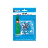 Weldtite 1/4-inch ball bearings and white lithium grease pack for bike hub components, includes 24 ball bearings and grease tube.