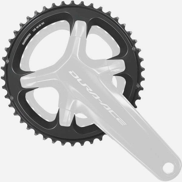 Shimano Dura-Ace FC-R9200 46T 12-speed road bike outer chainring with black finish, designed for high-performance cycling components.