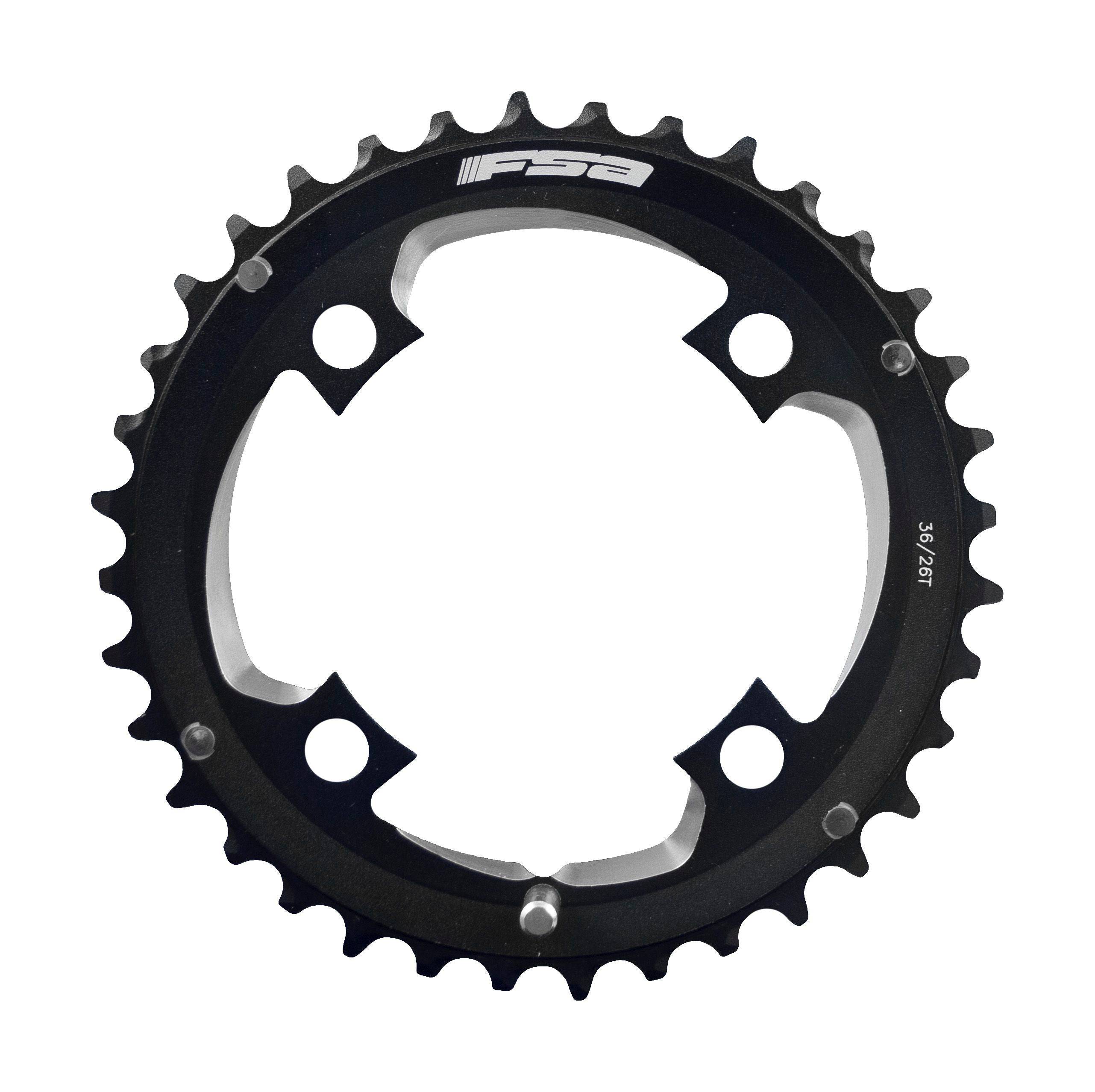 FSA Comet Modular MTB 2x11 speed chainring in black with 96x36T teeth and 4-hole bolt pattern mounted on bike component
