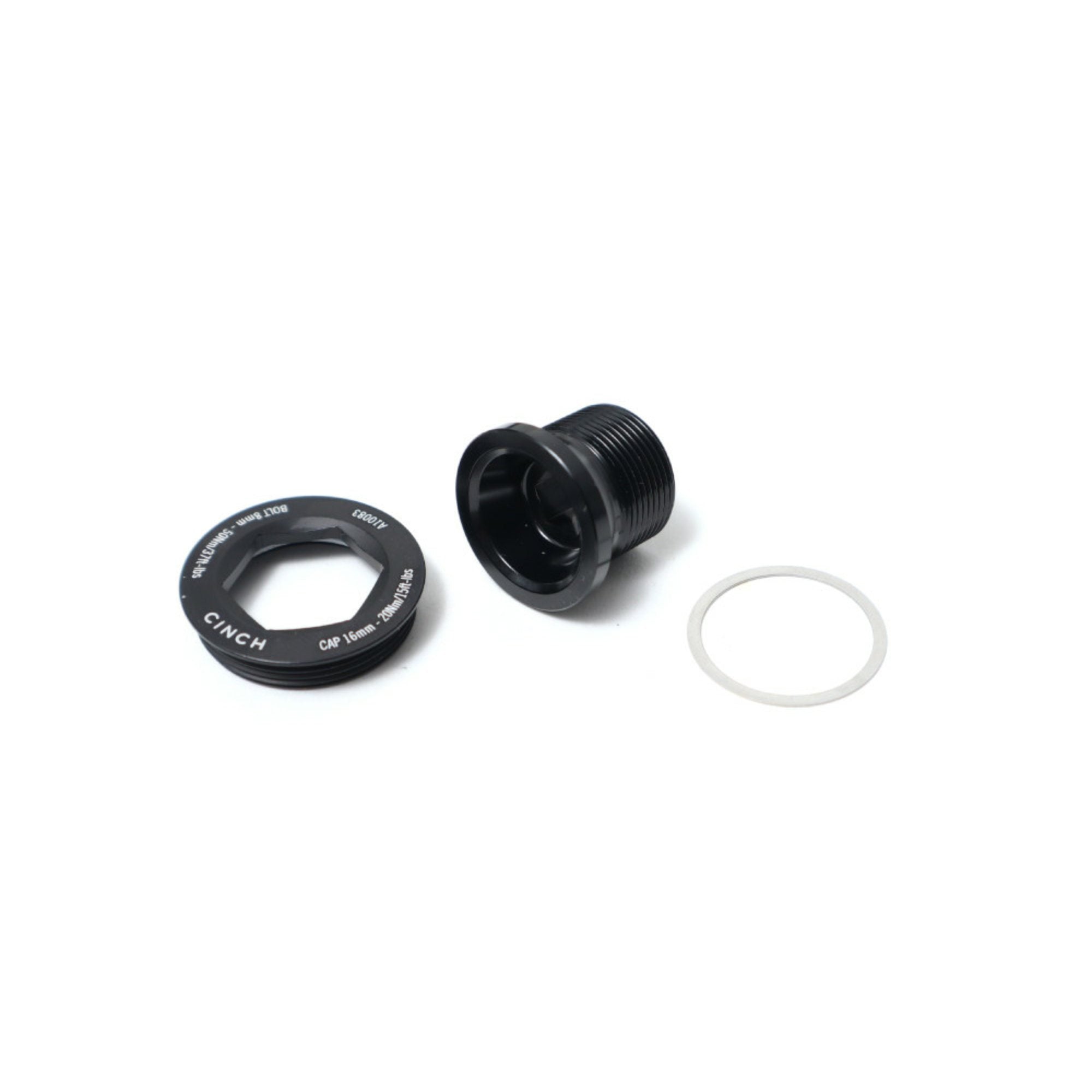 Race Face Cinch Bolt and Puller Cap M18 x 15mm for Cinch crank components, shown in close-up with threading details.