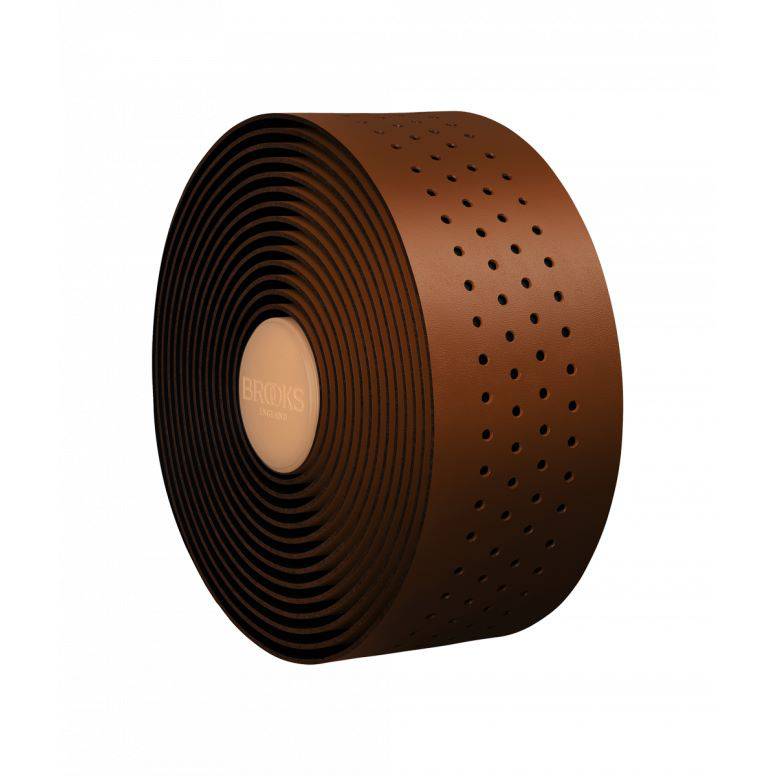 Brooks perforated natural leather bike handlebar tape with grip wrap for comfortable cycling control and stylish appearance.