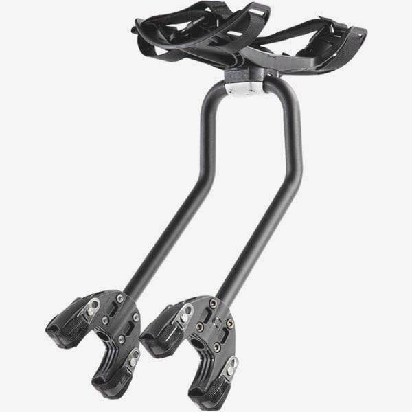 Aeroe Spider rear bike rack with versatile cradle mount system for bikes and e-bikes, shown installed on a bicycle.