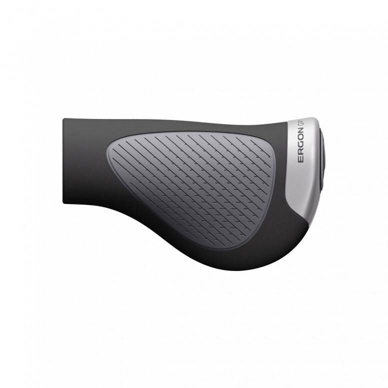 Ergon GP1 Evo single twistshift grips in black and grey with aluminium clamp for Nexus and Rohloff bike gear shifting.