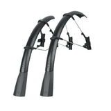 SKS Raceblade Pro Stealth clip-on mudguard set for road bikes, matte black, lightweight cycling accessories, mounted on a bike wheel
