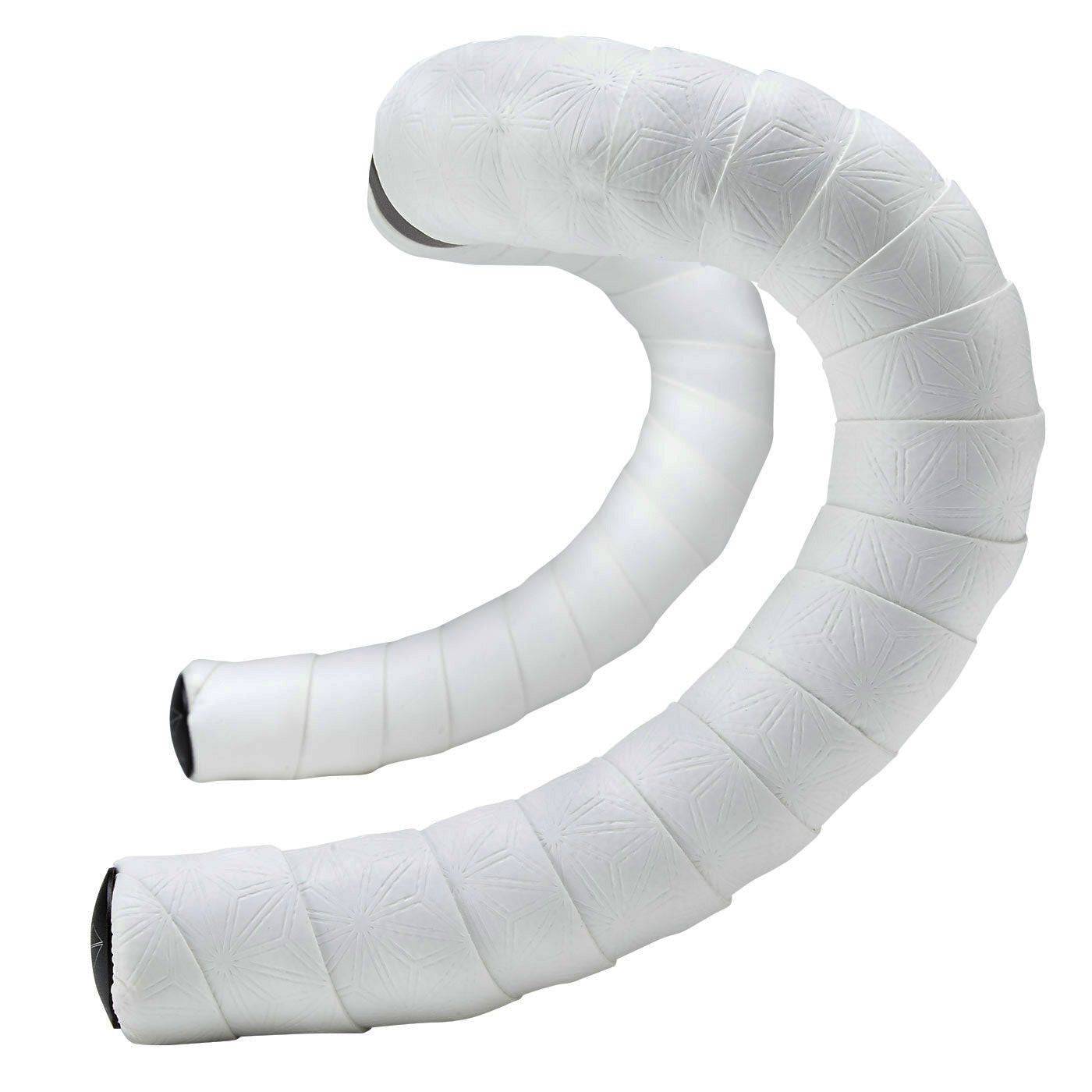 Supacaz Suave Bar Tape in white with SL plugs, premium cycling handlebar tape for comfortable grip and stylish bike setup.