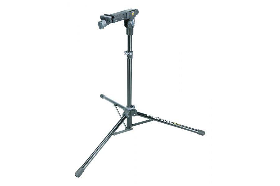 Topeak Prepstand Elite bike repair stand with 360° rotating clamp and carry bag, black, for workshop bike maintenance.