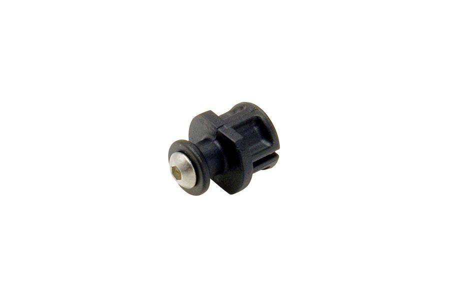 Black Topeak Defender RC1 internal fixer nut for secure bike brake system, showing close-up of the accessory attached to bike components.