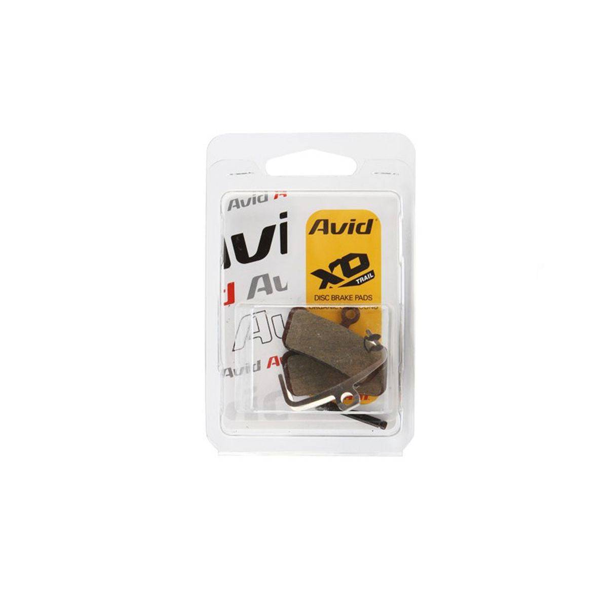 Avid SRAM G2 Level 4 medium organic disc brake pads with steel backing for quiet trail braking, shown in a close-up view.