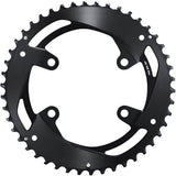 Shimano CUES FC-U8000-2 46T 11-speed double outer chainring for 46-32T drivetrain, showing teeth and mounting holes.
