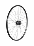 Bontrager Connection Dynamo Centerlock 700c front wheel in black, designed for bicycles, no cassette included.