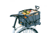 Black Topeak cargo net made of durable nylon, 40x40cm, designed for rack and basket luggage carrier securing items.