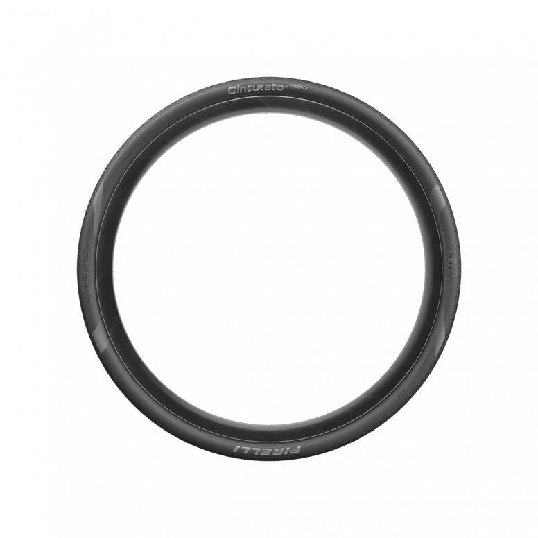 Pirelli Cinturato Road bike tyre showing tread pattern and sidewall, designed for urban and commuter cycling durability.