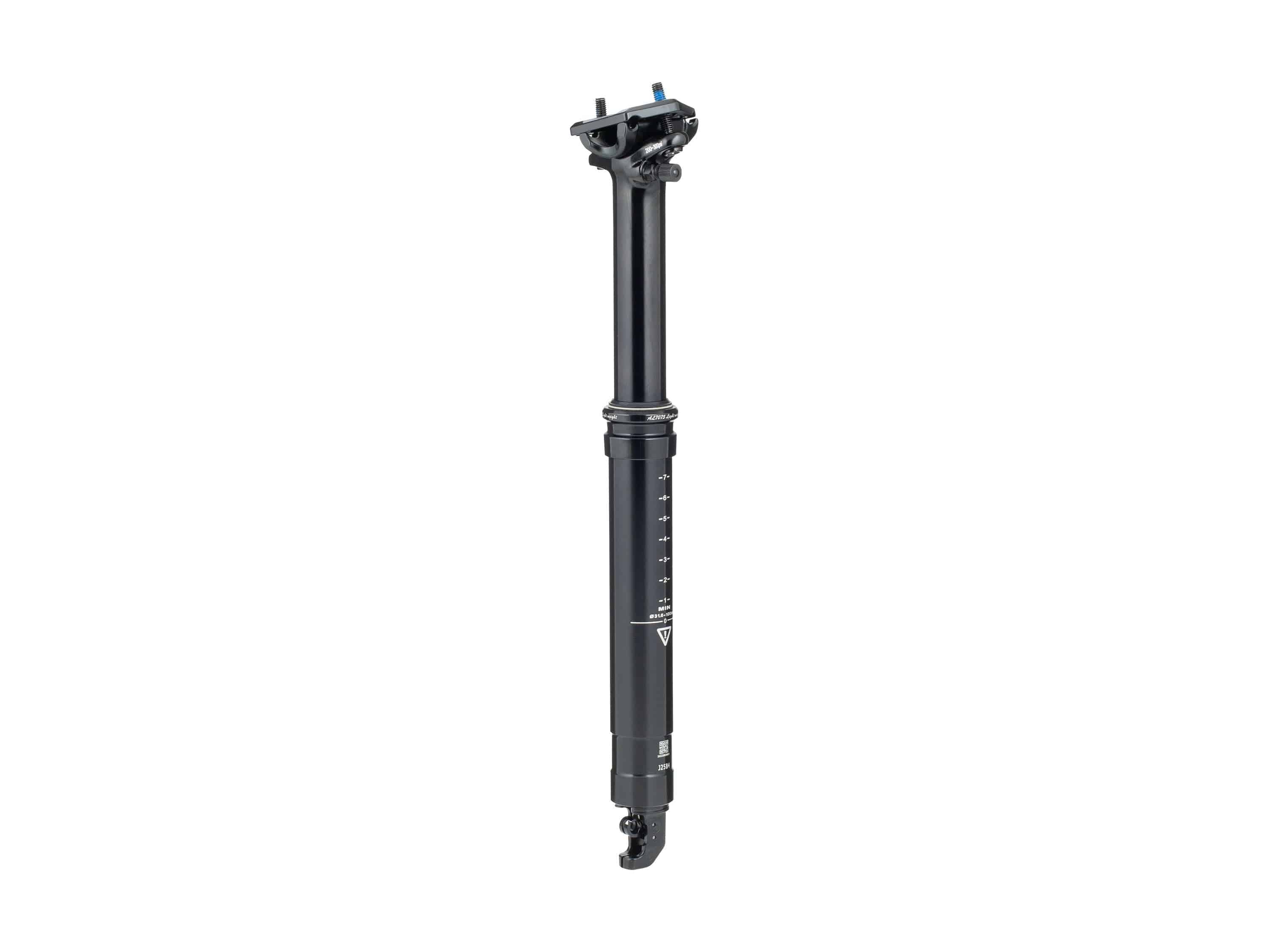 Tranzx JD-YSP28 31.6mm dropper seatpost with 100mm suspension in black, showing the sleek design and adjustable mechanism.