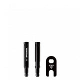 Black Topeak 28mm Presta valve extender with aluminum valve tool, designed for bicycle tire components.